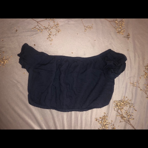 Navy Blue Aerie Off Shoulder Crop Top - Picture 2 of 2